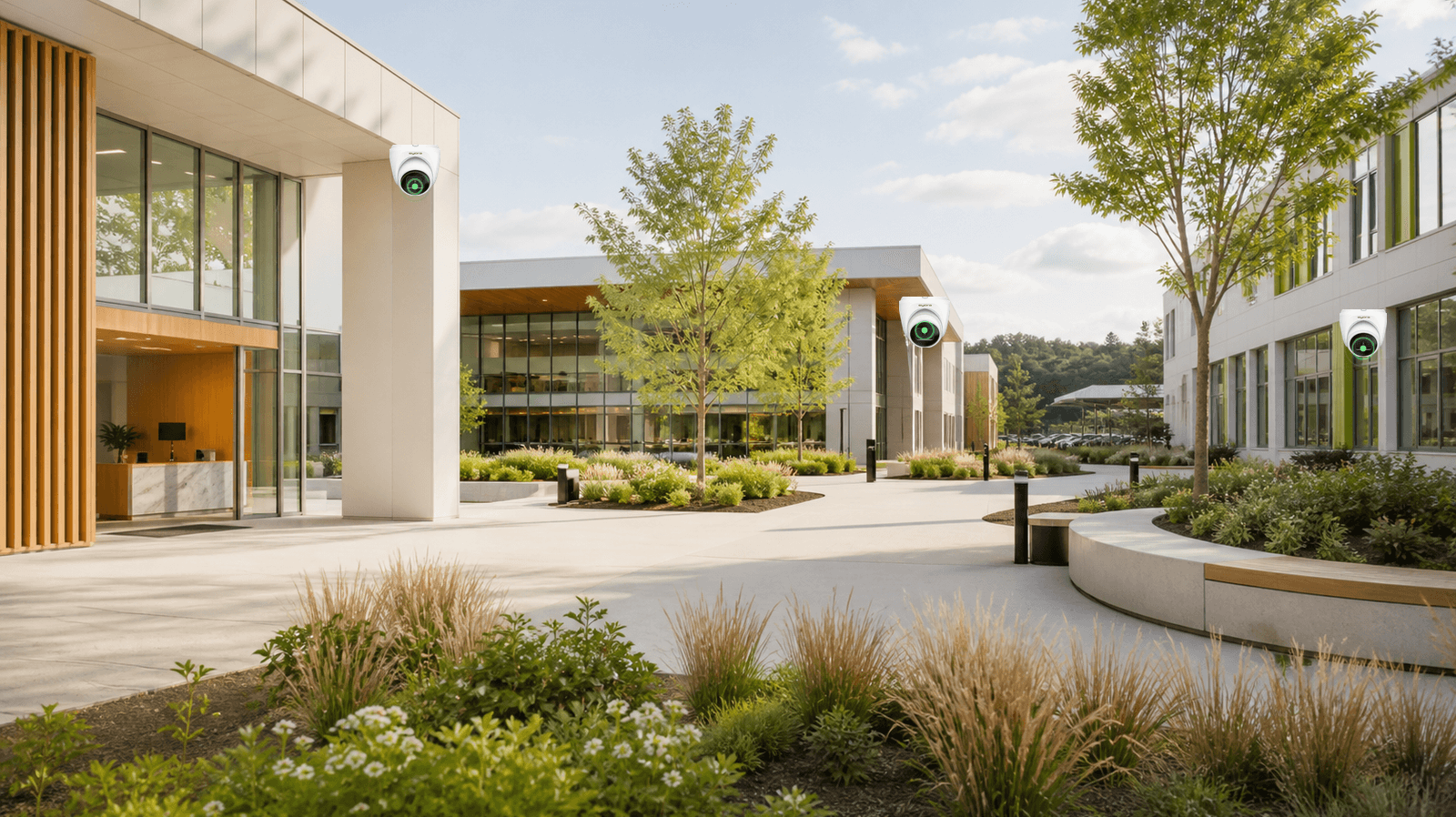Modern school campus building and grounds